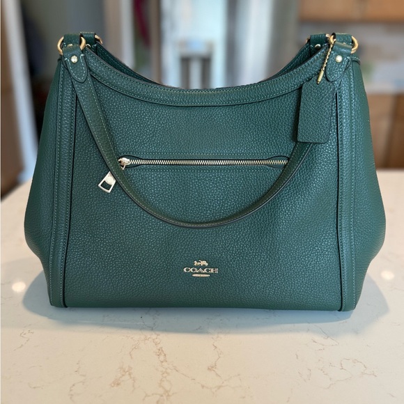Coach Handbags - Coach Pebbled Leather Shoulder Bag in Deep Green with Gold Hardware